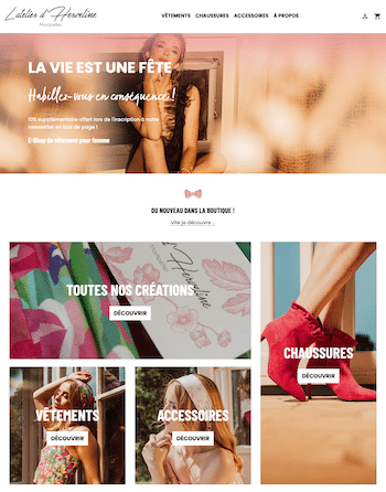 Capture d'écran du site e-commerce, l'Atelier d'Herveline.